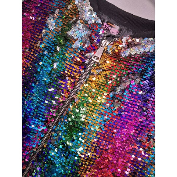 Jojo's Closet Two Way Rainbow Sequin Bomber Jacket Jojo Siwa Size XL 14/16 - Picture 3 of 12